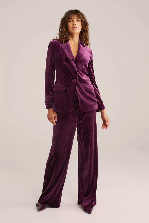 WE Fashion velours wide leg regular waist broek donkerpaars - Foto 3
