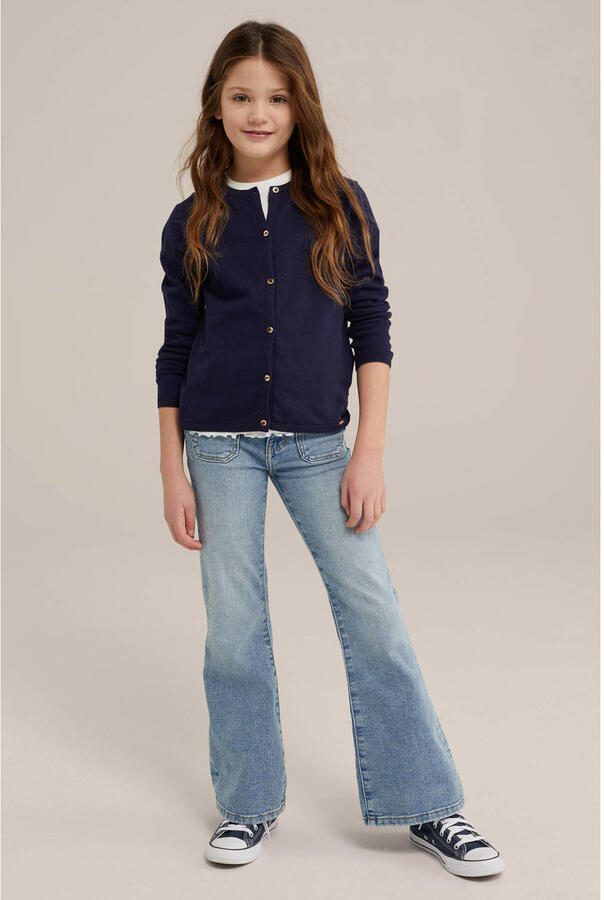 WE Fashion vest donkerblauw fijn gebreid