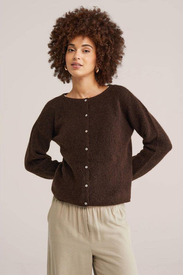 WE Fashion vest fijn gebreid donkerbruin - Foto 2