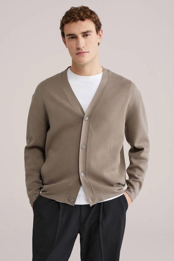 WE Fashion vest fijn gebreid taupe