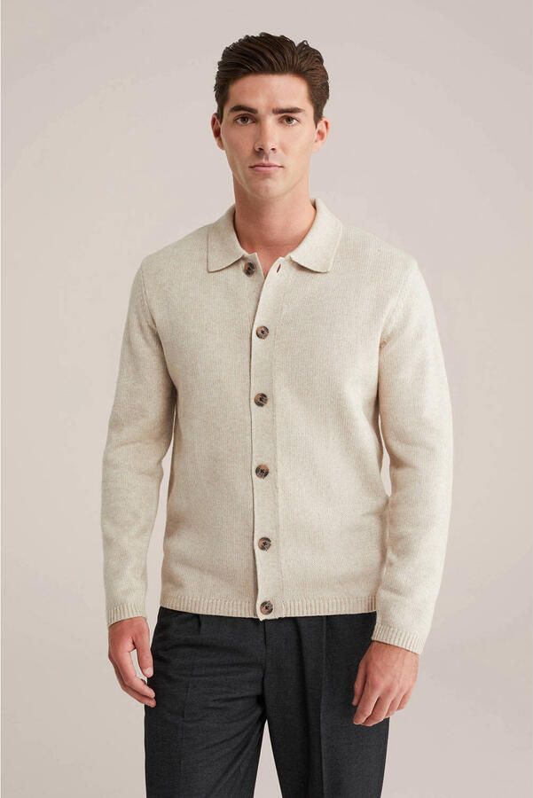 WE Fashion vest met wol fijn gebreid beige