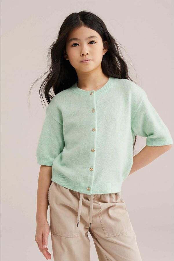 WE Fashion vest mintgroen fijn gebreid