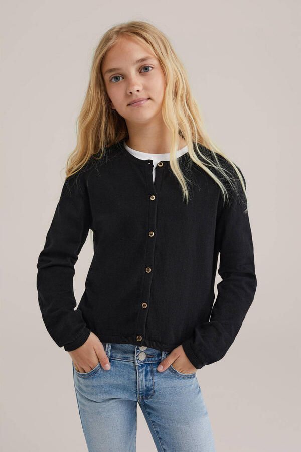 WE Fashion vest zwart fijn gebreid
