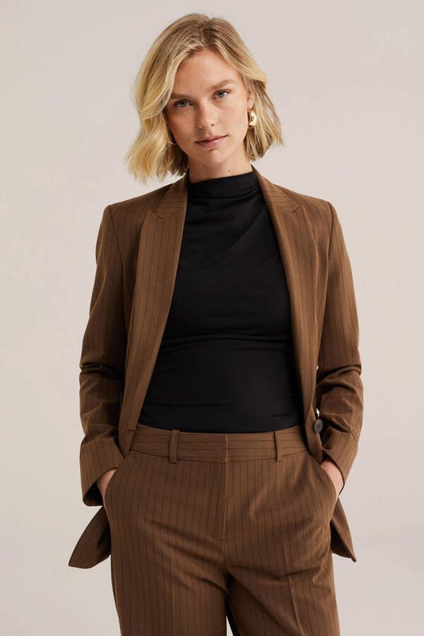 WE Fashion viscose blazer met krijtstreep bruin