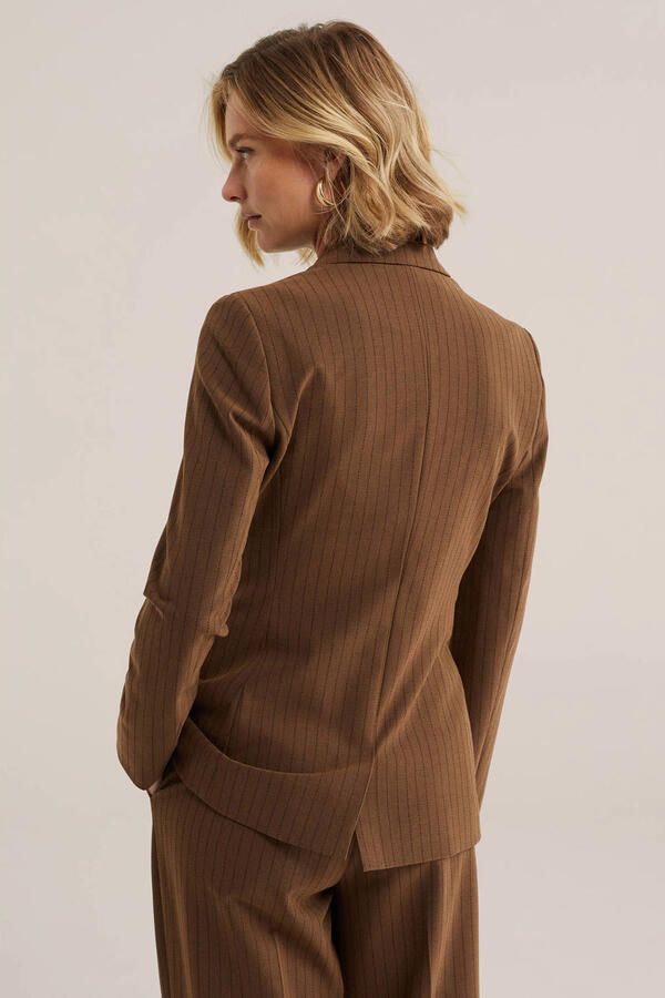 WE Fashion viscose blazer met krijtstreep bruin - Foto 2