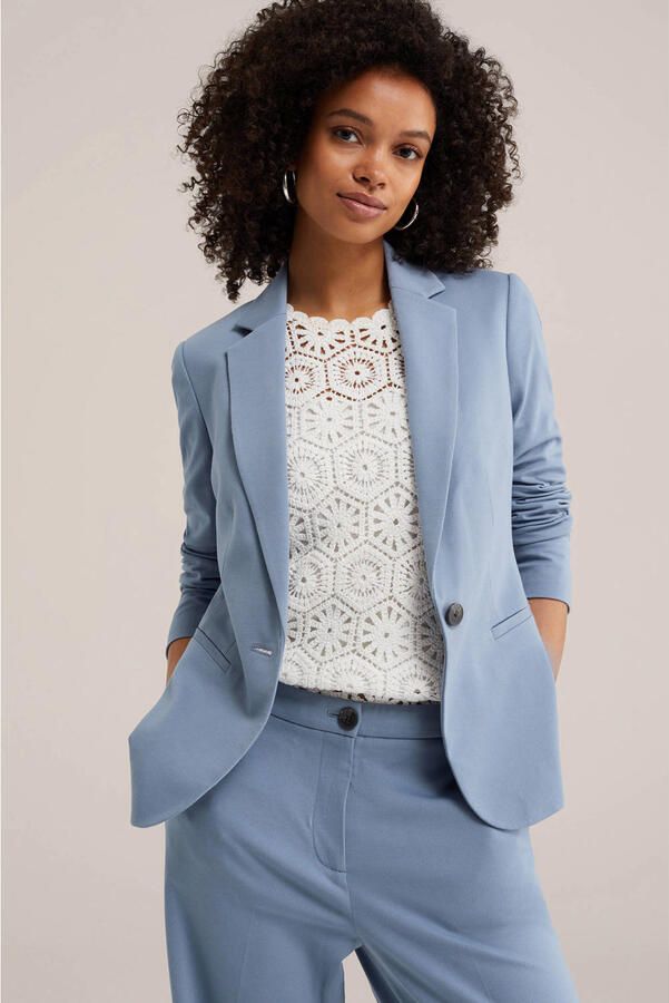 WE Fashion viscose regular fit blazer grijsblauw