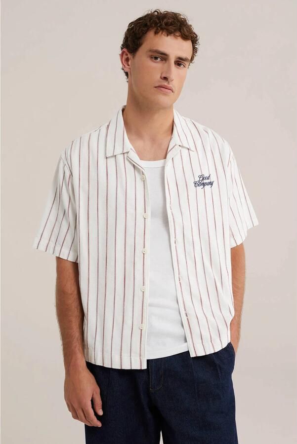 WE Fashion viscose relaxed fit gestreept overhemd met linnen rood