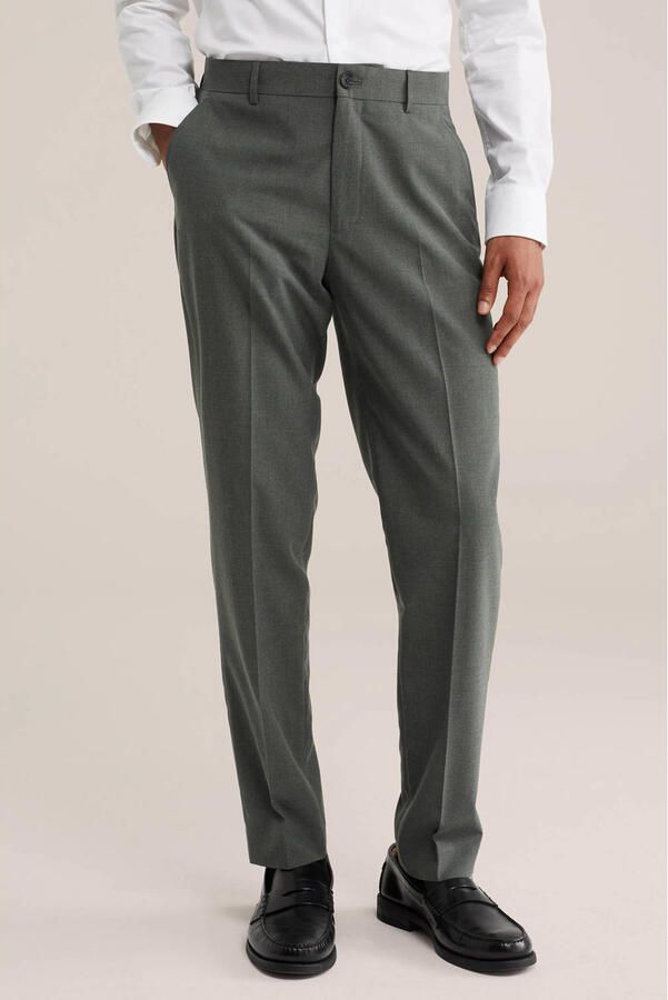 WE Fashion viscose slim fit pantalon donkergroen