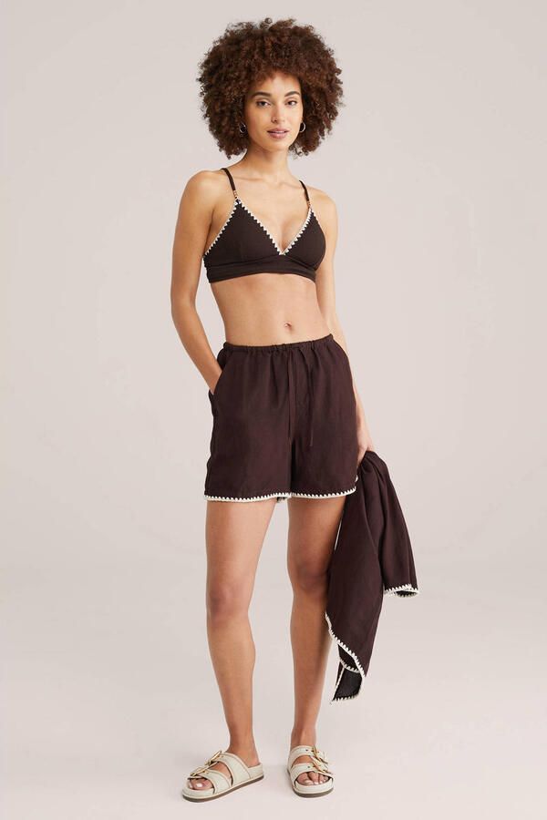 WE Fashion voorgevormde bikinitop met textuur donkerbruin - Foto 2