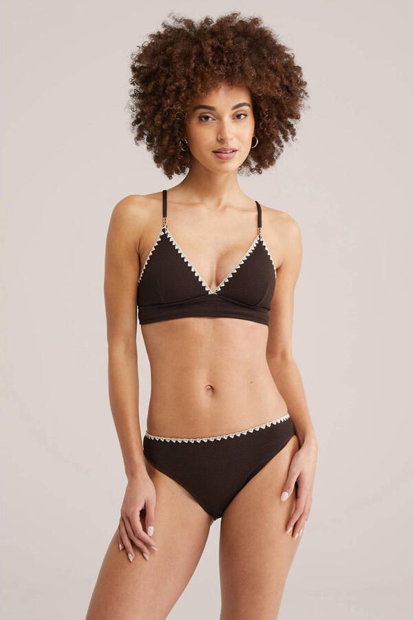 WE Fashion voorgevormde bikinitop met textuur donkerbruin - Foto 3