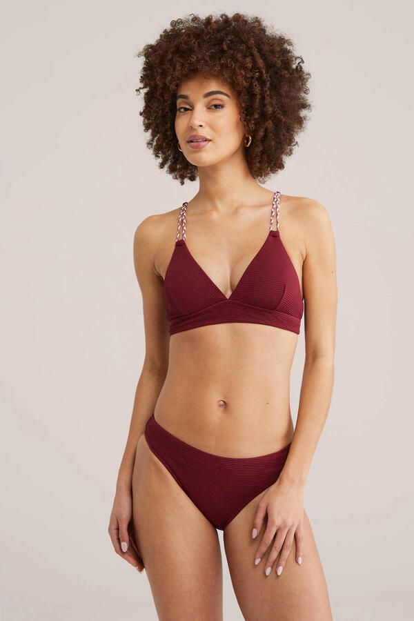 WE Fashion voorgevormde bikinitop met textuur donkerrood - Foto 2