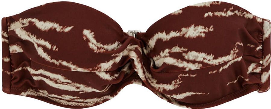 WE Fashion voorgevormde strapless bandeau bikinitop donkerrood ecru - Foto 3