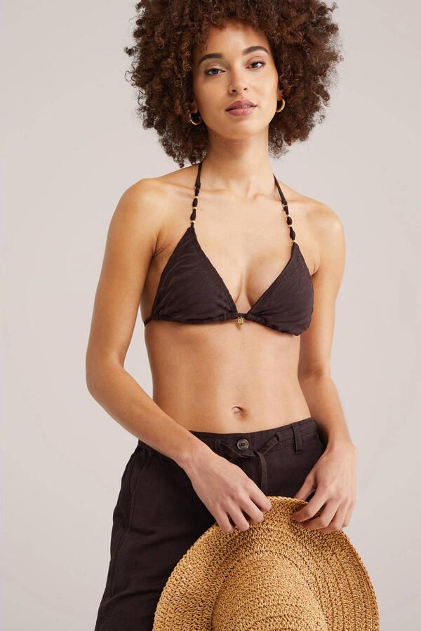 WE Fashion voorgevormde triangel bikinitop met textuur donkerbruin - Foto 2
