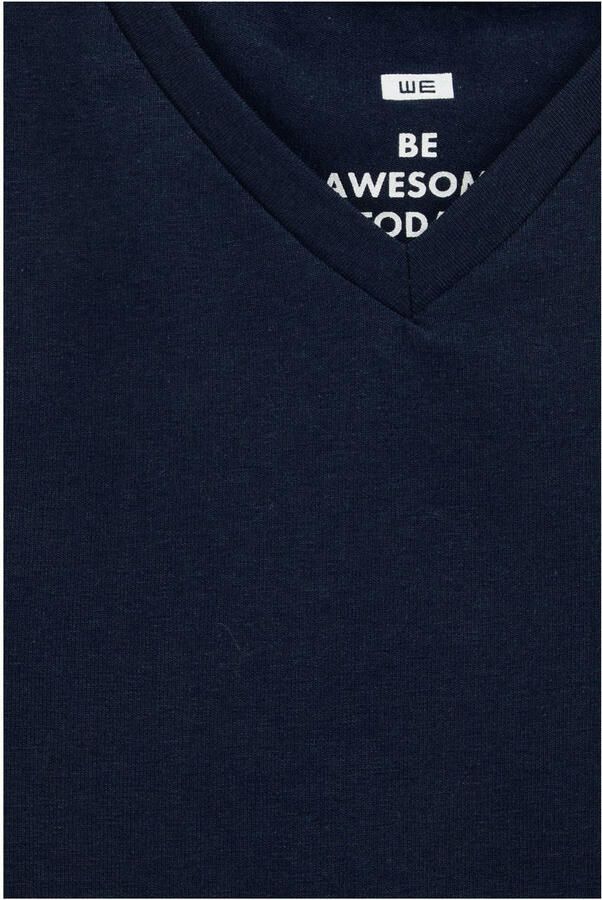 WE Fashion basic T-shirt donkerblauw Jongens Stretchkatoen V-hals Effen 122 128 - Foto 3