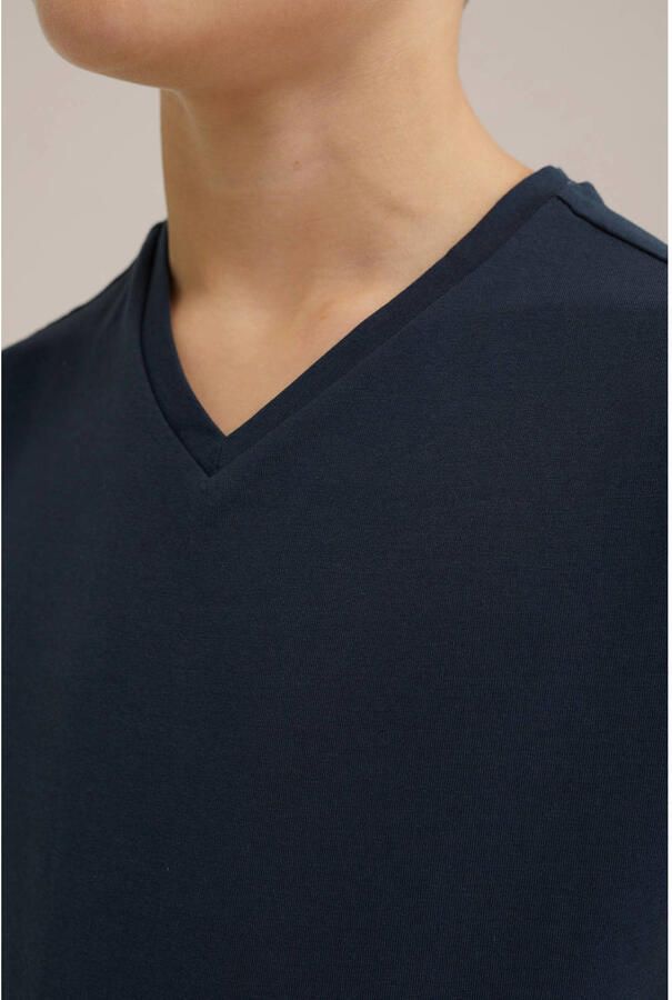 WE Fashion basic T-shirt donkerblauw Jongens Stretchkatoen V-hals Effen 122 128 - Foto 2