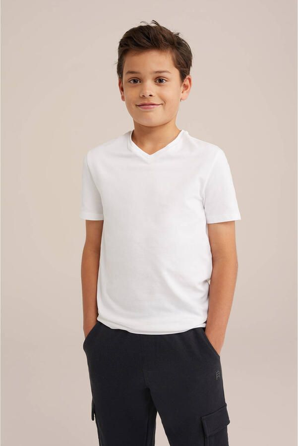 WE Fashion basic T-shirt wit Jongens Stretchkatoen V-hals Effen 110 116 - Foto 5