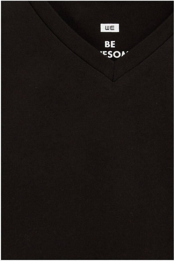 WE Fashion basic T-shirt zwart Jongens Stretchkatoen V-hals Effen 170 176 - Foto 3