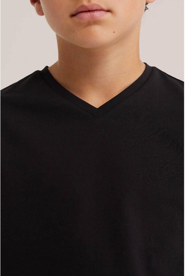 WE Fashion WE Fundamentals basic T-shirt zwart Jongens Stretchkatoen V-hals Effen - Foto 2