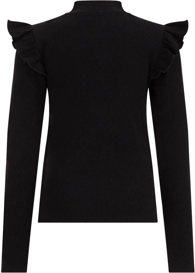 WE Fashion longsleeve met ruches zwart Meisjes Stretchkatoen Ronde hals 110 116 - Foto 2