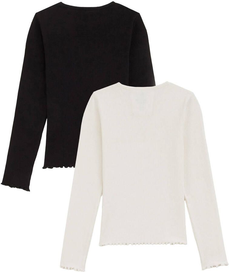 WE Fashion WE Fundamentals longsleeve zwart wit (set van 2)