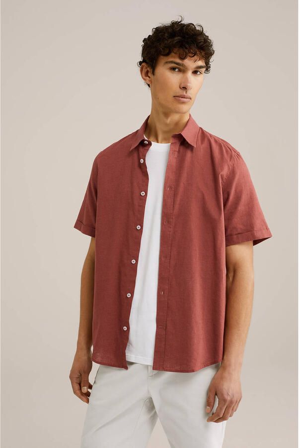 WE Fashion WE Fundamentals regular fit overhemd met linnen sheer sand