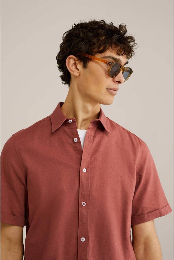 WE Fashion WE Fundamentals regular fit overhemd met linnen sheer sand - Foto 2