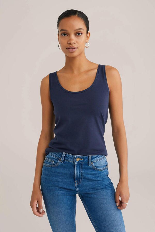 WE Fashion WE Fundamentals singlet met katoen donkerblauw