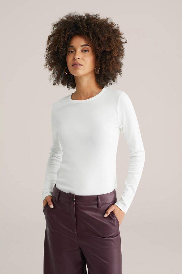 WE Fashion WE Fundamentals T-shirt geribbeld wit - Foto 3