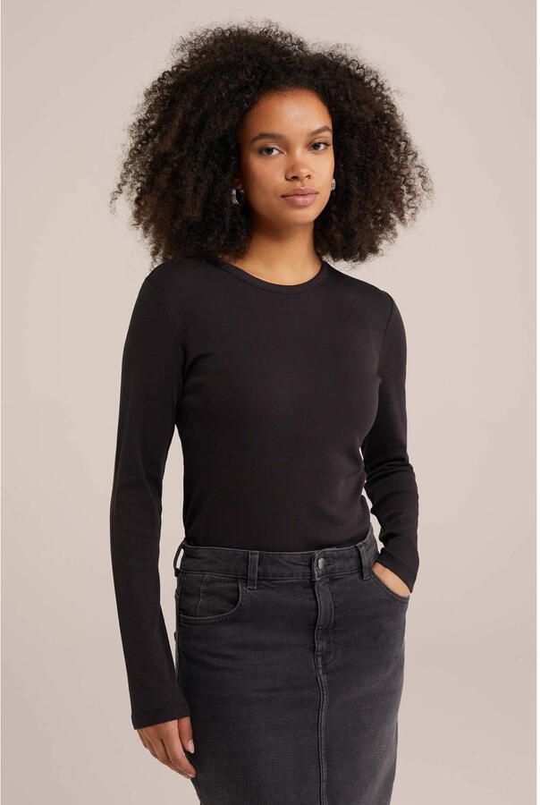 WE Fashion WE Fundamentals T-shirt geribbeld zwart - Foto 3