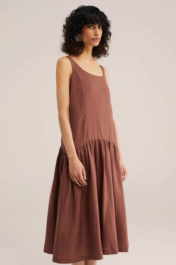 WE Fashion WE STUDIO midi jurk roodbruin
