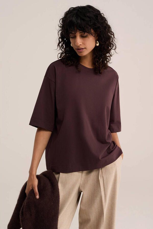 WE Fashion WE STUDIO oversized T-shirt donkerbruin