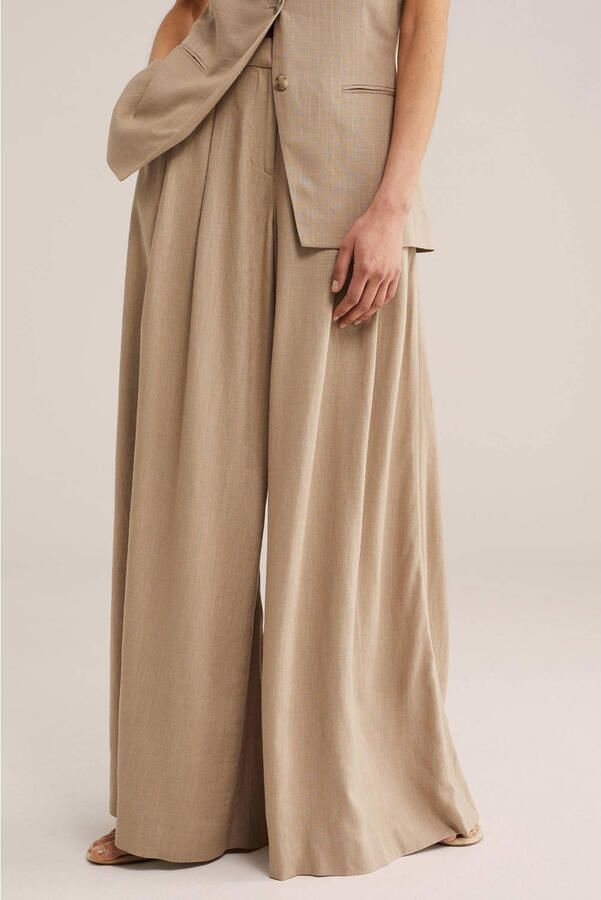 WE Fashion WE STUDIO wide leg regular waist broek beige