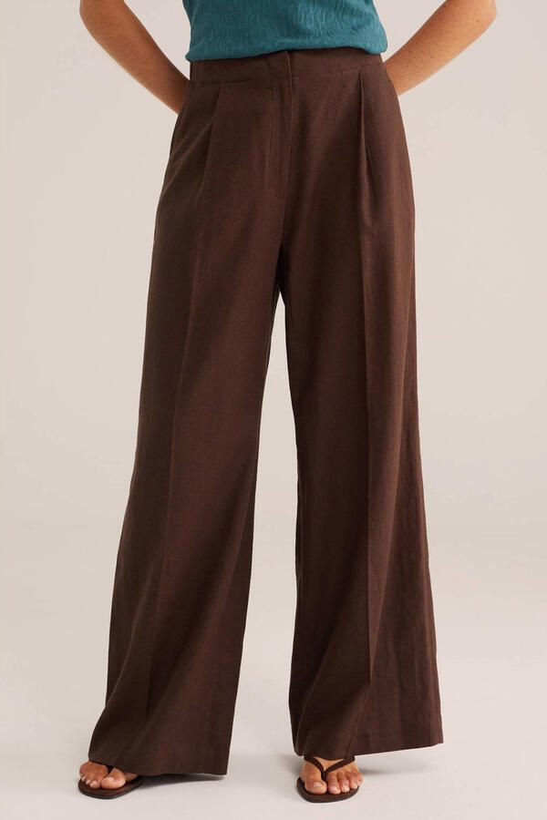 WE Fashion wide leg broek bruin met linnen