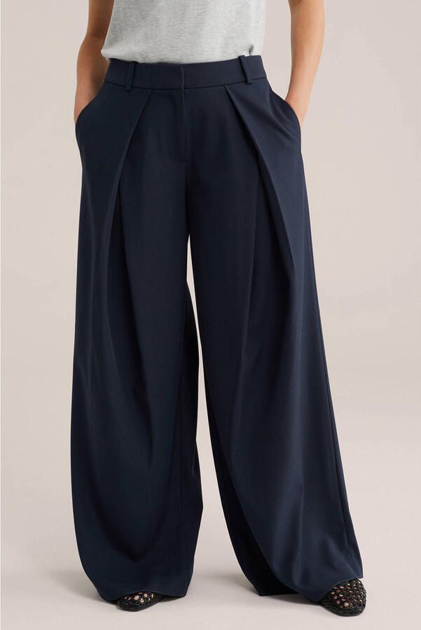 WE Fashion wide leg broek donkerblauw