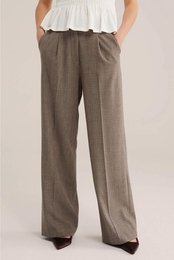 WE Fashion wide leg geruite broek bruin