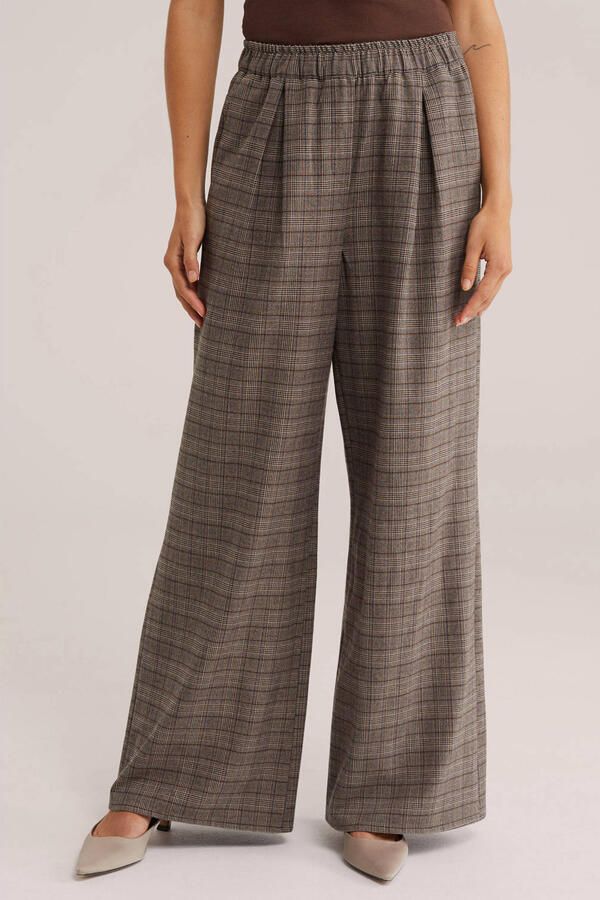 WE Fashion wide leg geruite broek bruin