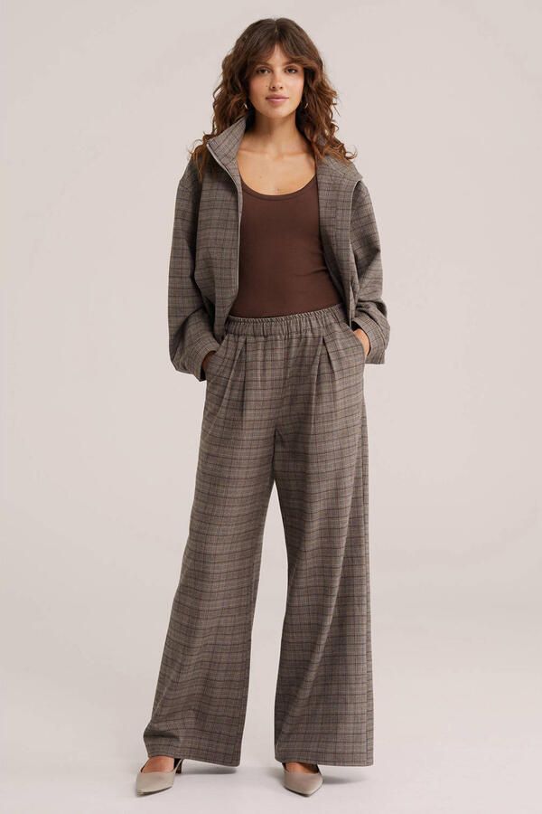 WE Fashion wide leg geruite broek bruin - Foto 3