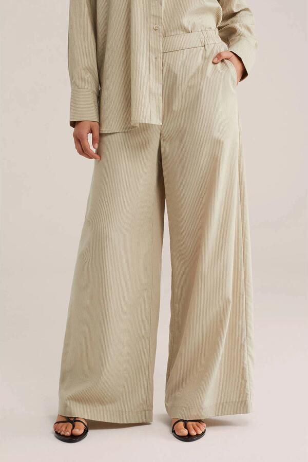 WE Fashion wide leg gestreepte broek beige