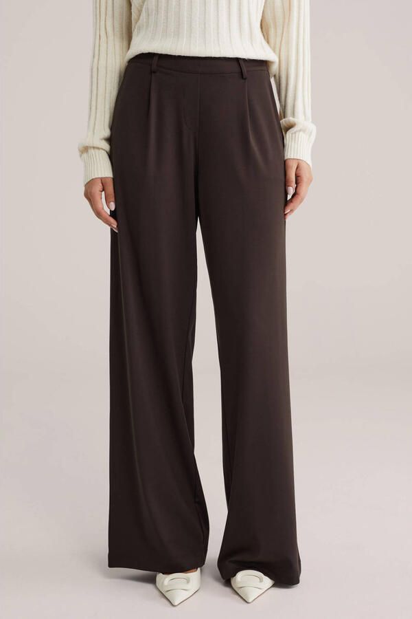 WE Fashion wide leg high waist broek donkerbruin