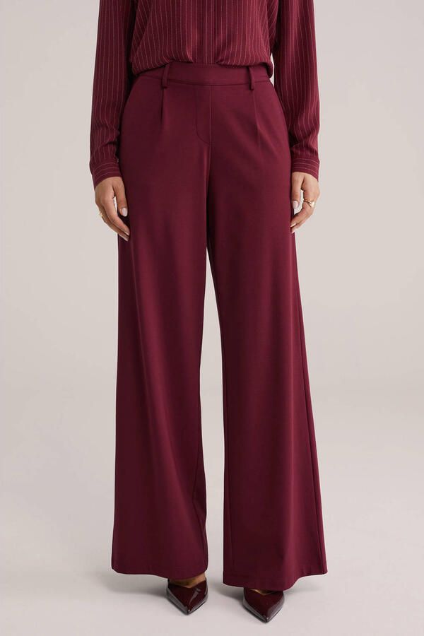 WE Fashion wide leg high waist broek donkerrood