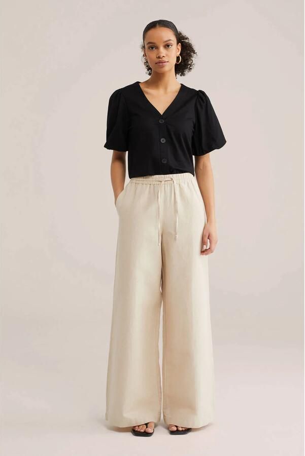WE Fashion wide leg high waist broek met linnen beige - Foto 2