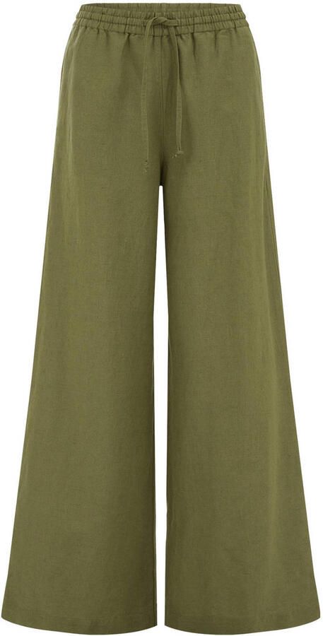 WE Fashion wide leg high waist broek met linnen olijfgroen - Foto 3