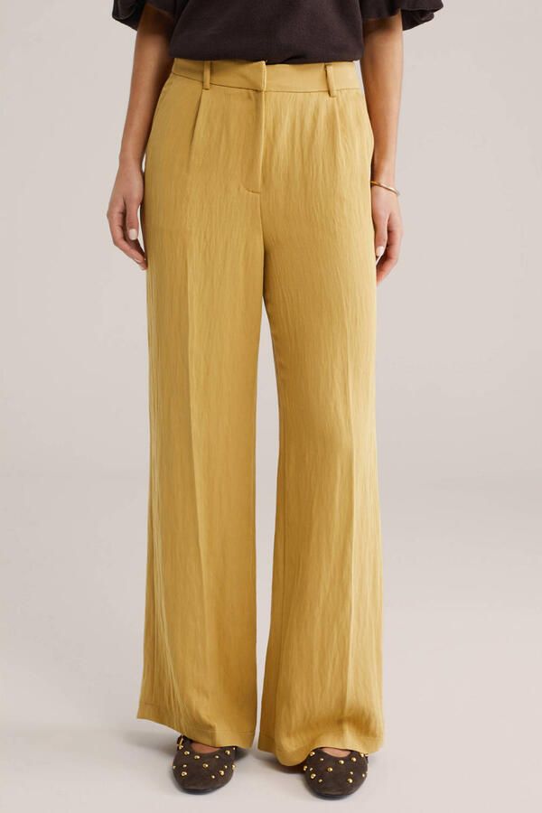 WE Fashion wide leg high waist broek oker