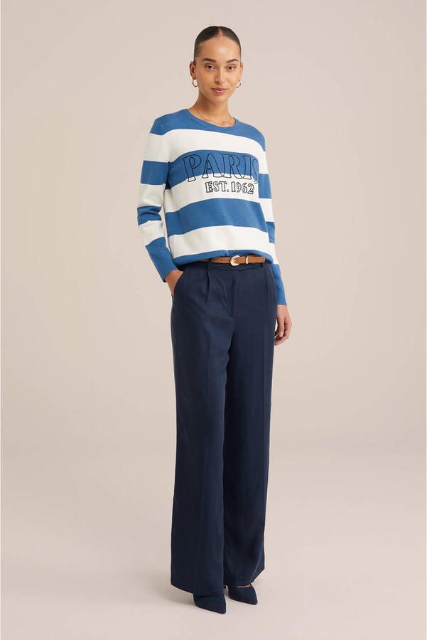 WE Fashion wide leg high waist casual broek donkerblauw