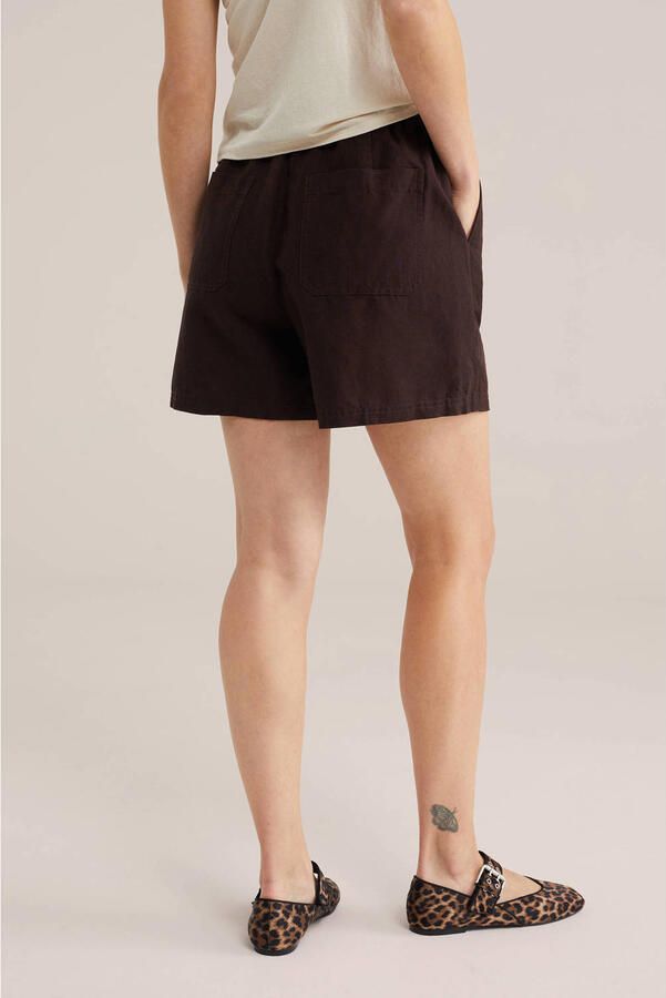WE Fashion wide leg high waist casual short met linnen donkerbruin - Foto 3