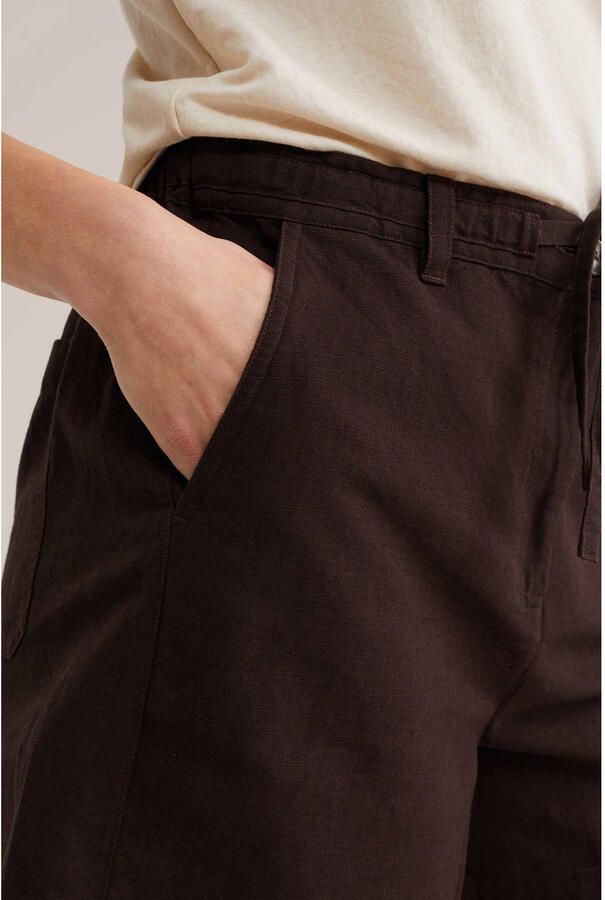 WE Fashion wide leg high waist casual short met linnen donkerbruin - Foto 2