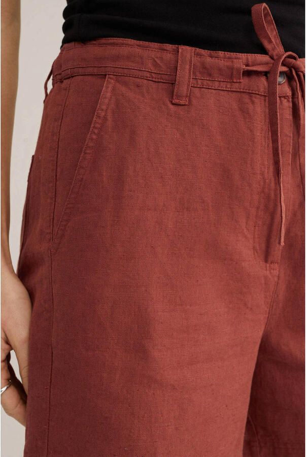 WE Fashion wide leg high waist casual short met linnen roodbruin - Foto 3