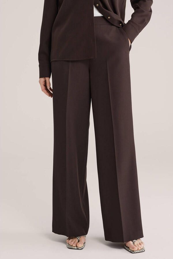 WE Fashion wide leg high waist pantalon donkerbruin