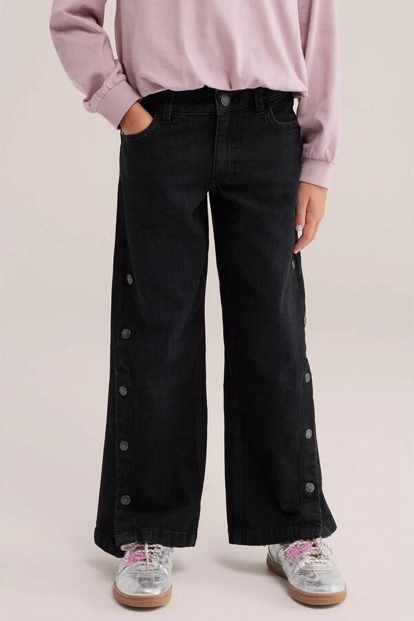 WE Fashion Blue Ridge wide leg jeans black denim Zwart Effen