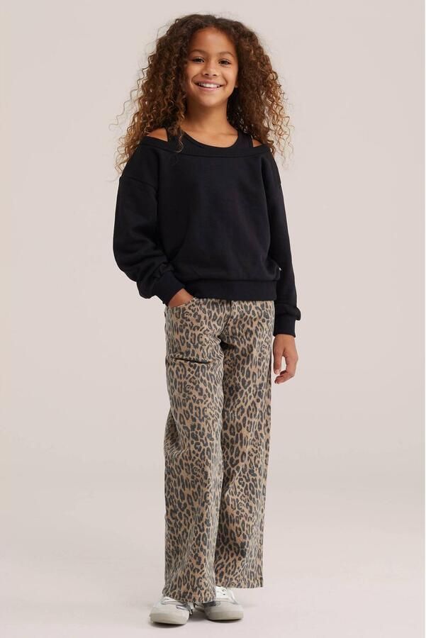 WE Fashion wide leg jeans met dierenprint bruin - Foto 3